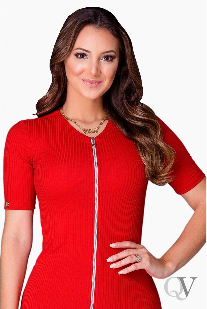 vestido vermelho com ziper na frente