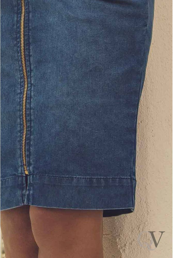 saia jeans com ziper atras