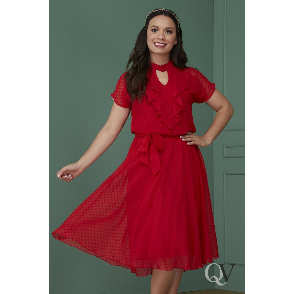 vestido midi gola choker