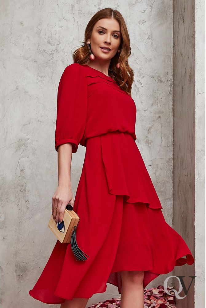 vestido assimetrico vermelho