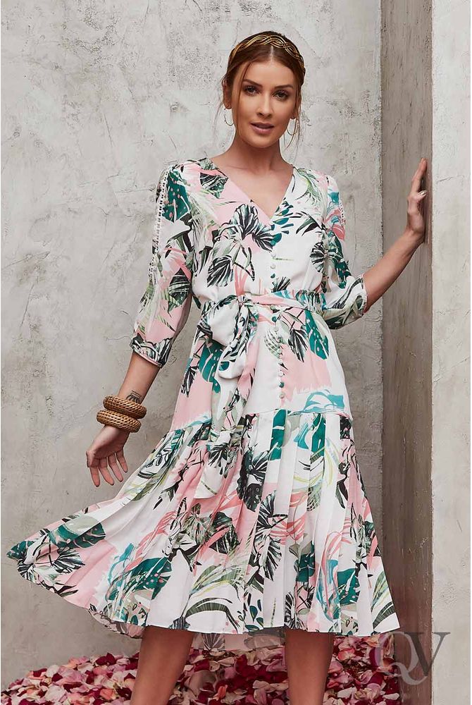 vestido floral crepe