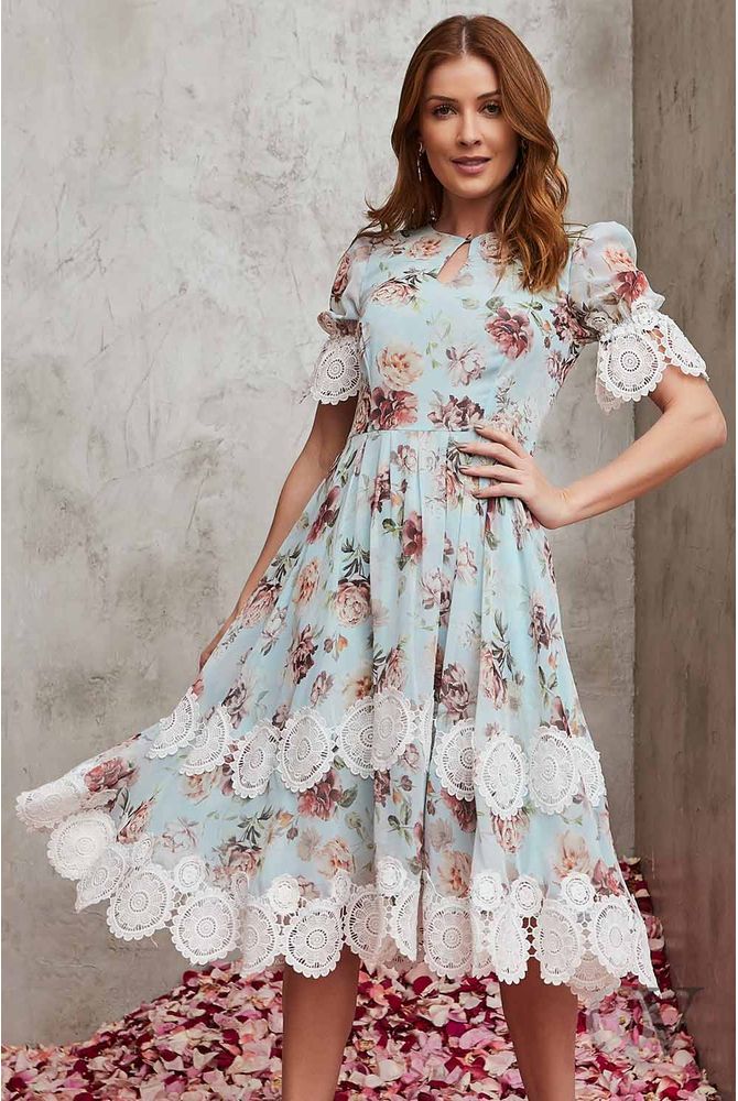 vestido seda azul