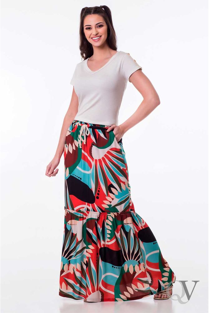 blusa para usar com saia longa estampada