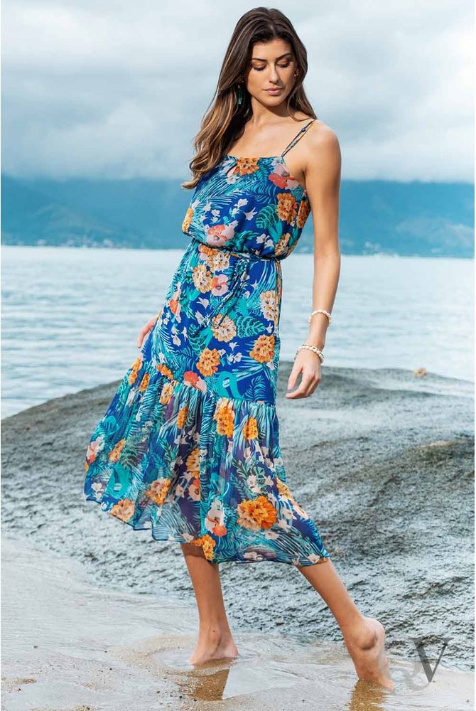 vestido em crepe estampado