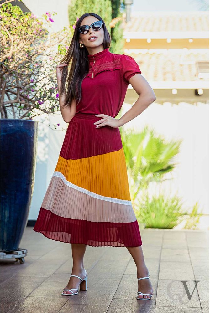 saia plissada tricolor