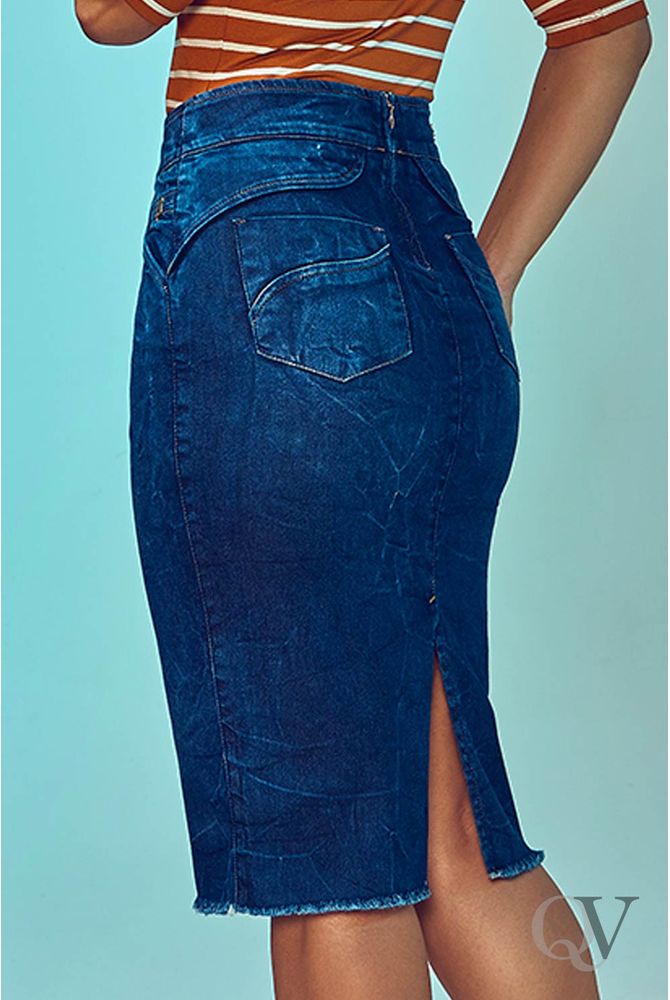 saia jeans fenda frontal