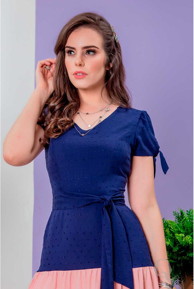 vestido de viscose azul marinho